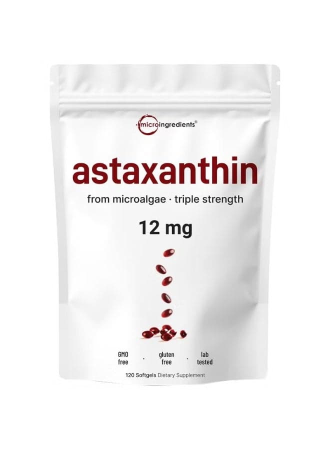 Micro Ingredients Astaxanthin 12mg 120 Softgels 4 Month Supply Premium Astaxanthin Antioxidant Supplements Fresh Microalgae Source Supports Eye Joint Internal Circulation Skin Health Natural Tanning