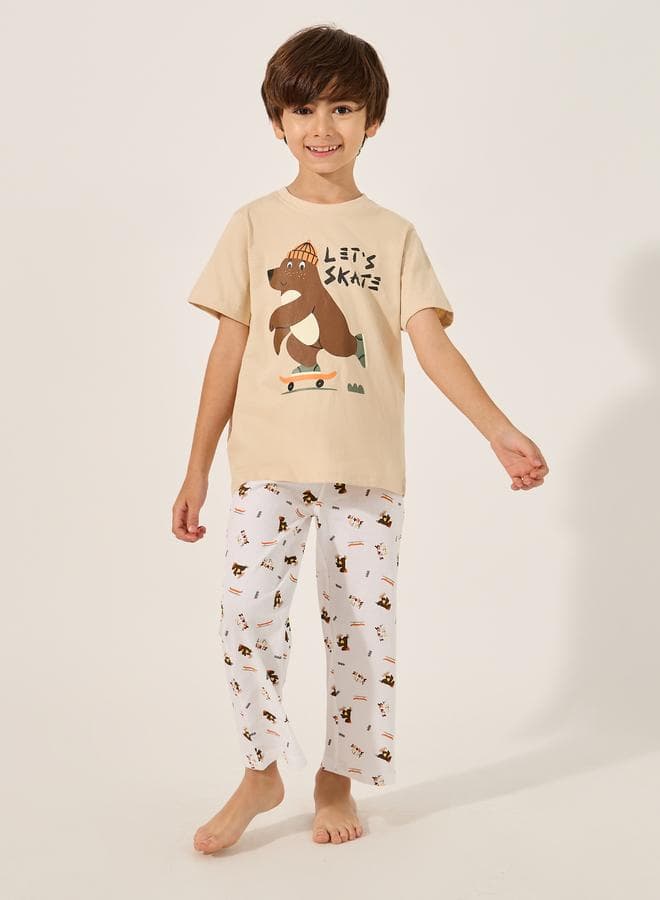 Styli Printed Round Neck T-Shirt and Pyjama Set