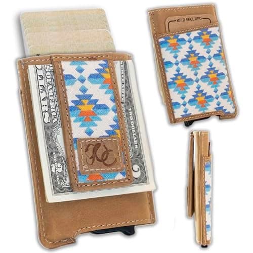 UC Leather Company Mens Auto Pop Up Wallet RFID Blocking FullGrain Leather 7 Card Capacity Aztec