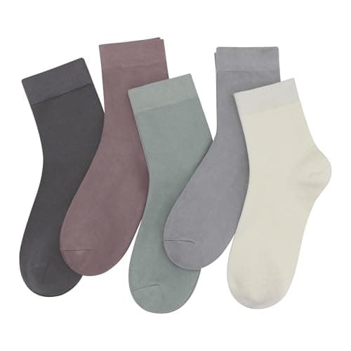 SERISIMPLE Women Thin Viscose Bamboo Socks Crew Lightweight Above Ankle Casual Dress Sock For Ladies Bootie Trouser 5 Pairs (Assorted5, Medium)