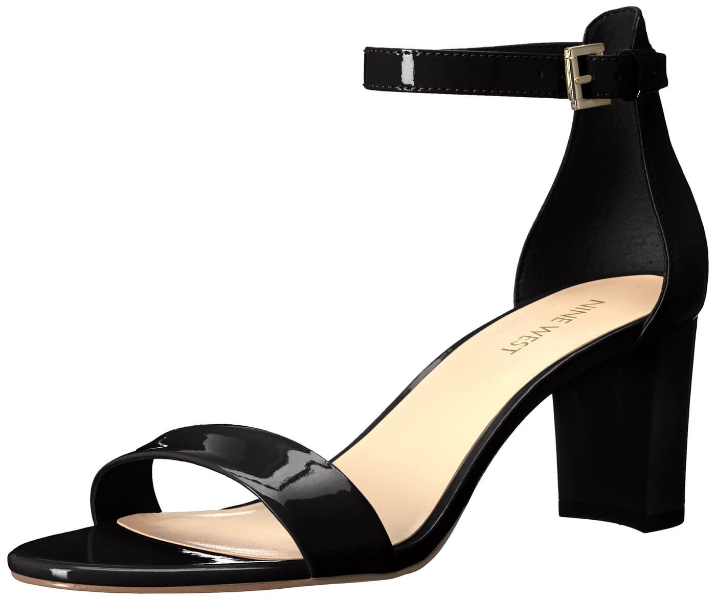 Nine West Women's Pruce Heeled Sandal, Black Patent, 9