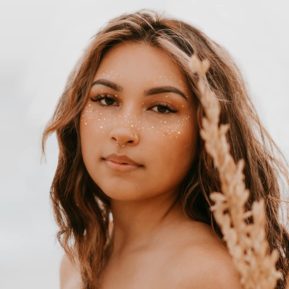 Flash Tattoos Pixie Dust Authentic Metallic Temporary tattoos2 sheet mini pack Includes over 24 premium foil waterproof tattoos face glitter face gems festival face freckles