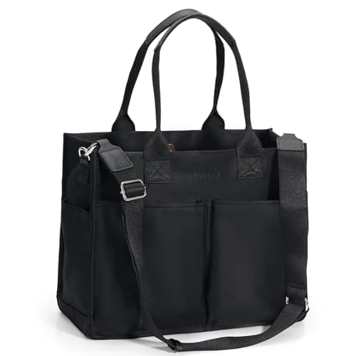 Chinllo Nylon Tote Bags for Women, Large Pockets Handbags Compartments Crossbody Bags Work Laptop Purse for Travel, Beach