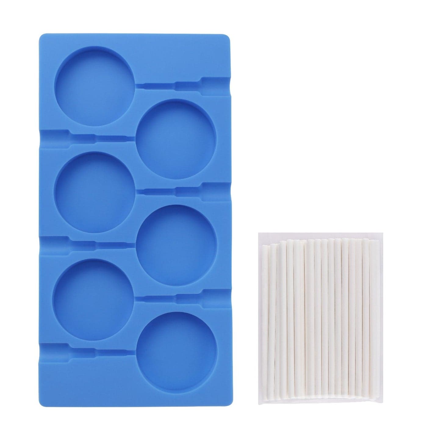 Beasea Large Lollipop Mold 6 Cavity Silicone Lollipop Molds Sucker Molds Hard Candy Molds for Chocolate Candy Ice Lollipop Ball Molds Kitchen Tray with 50 Lollipop Sticks Blue