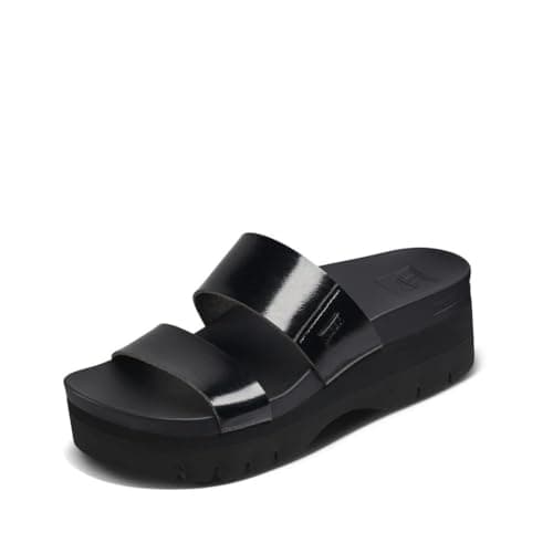 Reef Cushion Vista Higher Womens Platform Fashion Sandal, Arch Support, Ultra Soft Cushion Footbed, Black Patent, 8