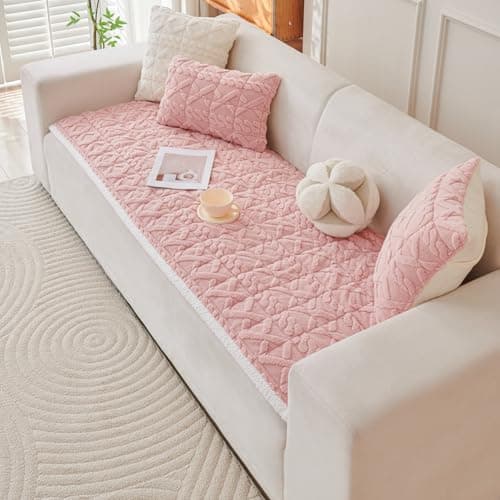 HOKIPO 'Italian Caelora' Luxury Jacquard Plush Sofa Cover Mat | Make Your Own Sofa Cover Set, Mat Length 70(D) x 220(L) cm, Misty Rose (AR-5960-PNK)