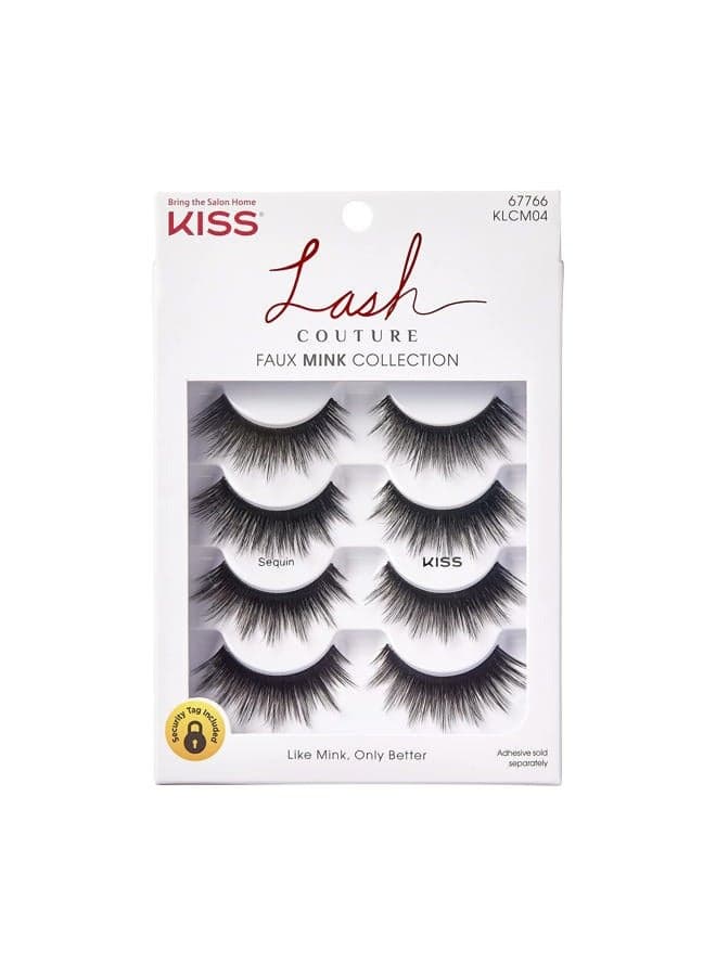 Lash Couture Faux Mink False Eyelashes Multipack, Knot-Free Lash Band, Reusable, Contact Lens Friendly, Easy To Apply, Ultrafine, Tapered, Synthetic Fake Lashes, Style Sequin, 4 Pairs