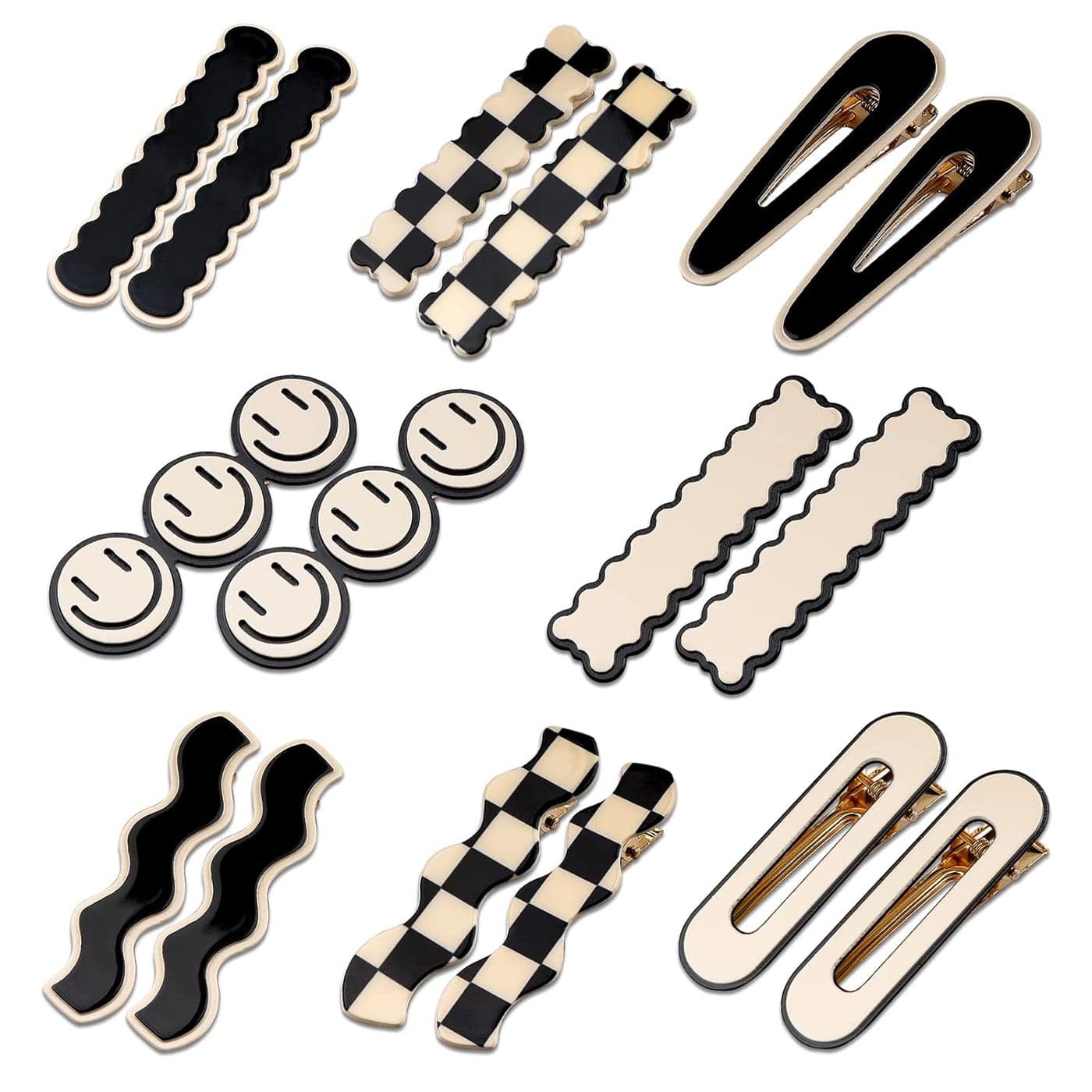 16 PCS Magicsky Simple No Bend Hair Clips Black White Checker Barrettes No Crease Wave Geometric Duckbill pins Korean Styling Minimalist Hairpin Hair Accessories Gifts for Women Girls