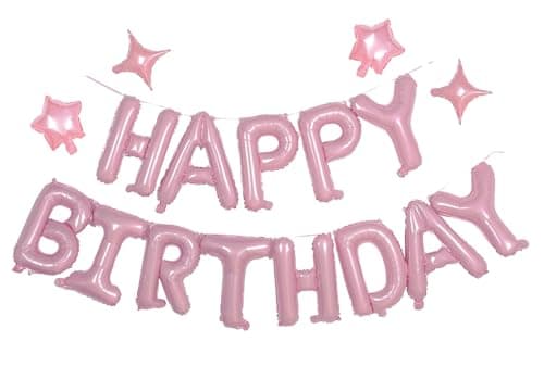 Pink Happy Birthday Banner Balloon Aluminum Foil 16 Inch LetterBright Pink 10 Inch Five Pointed Star Four Pointed Star Suitable for Kids Men Women Boys and Girls Party Decoration Supplies