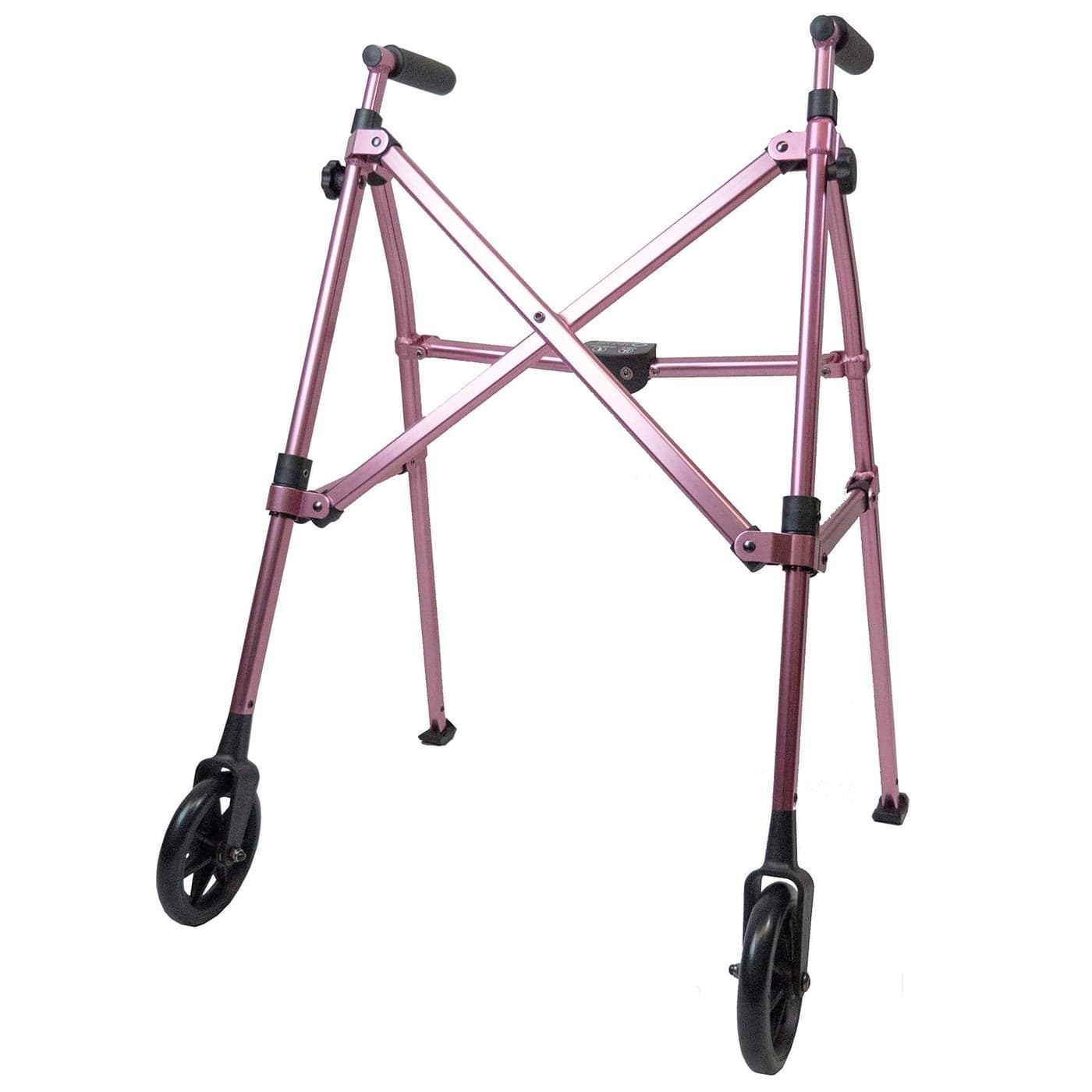 Stander Wonder Walker Lightweight Foldable Space Saver Rolling Walker for Adults Seniors and Elderly Compact Travel Walker with 6inch Wheels and Ski Glides for Mobility Support Regal Rose