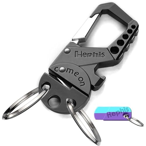 Hephis Skull Heavy Duty Key ChainCar Emergency Escape Tool Seat belt CutterBottle OpenerUnboxing toolCarabiner Car Key Chains for Men and WomenBlack