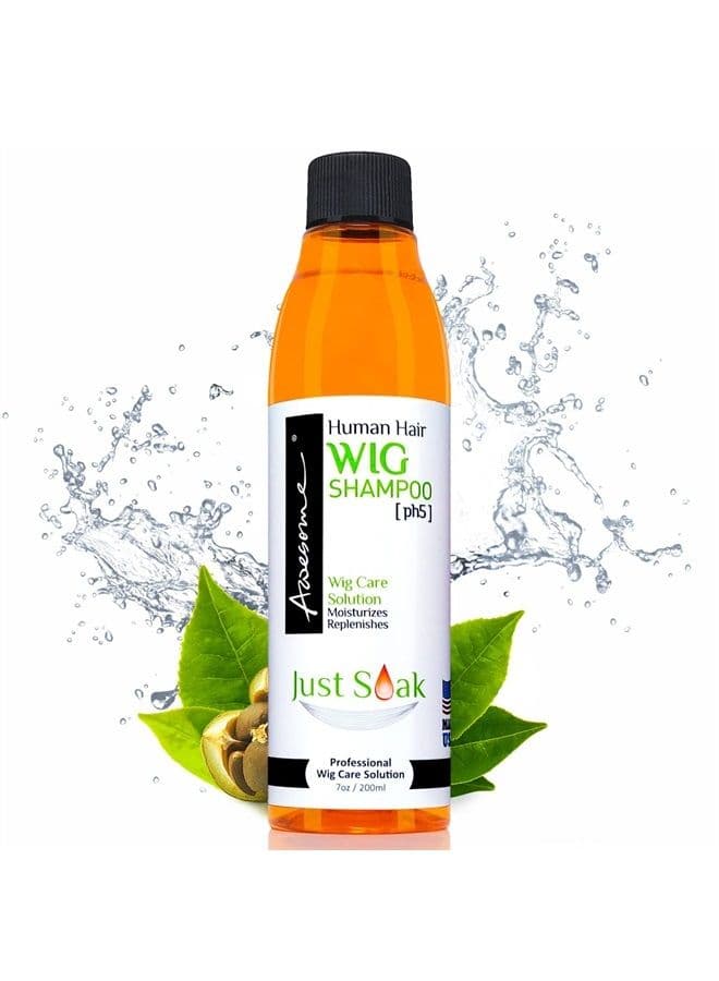 Human Hair Wig Shampoo, pH5, Wig Care Solution, Adds Body & Volume, Promotes Silkiness and Shine, Detangle Wig & Easy Combing, Provides Freshness Feeling (7 fl oz)