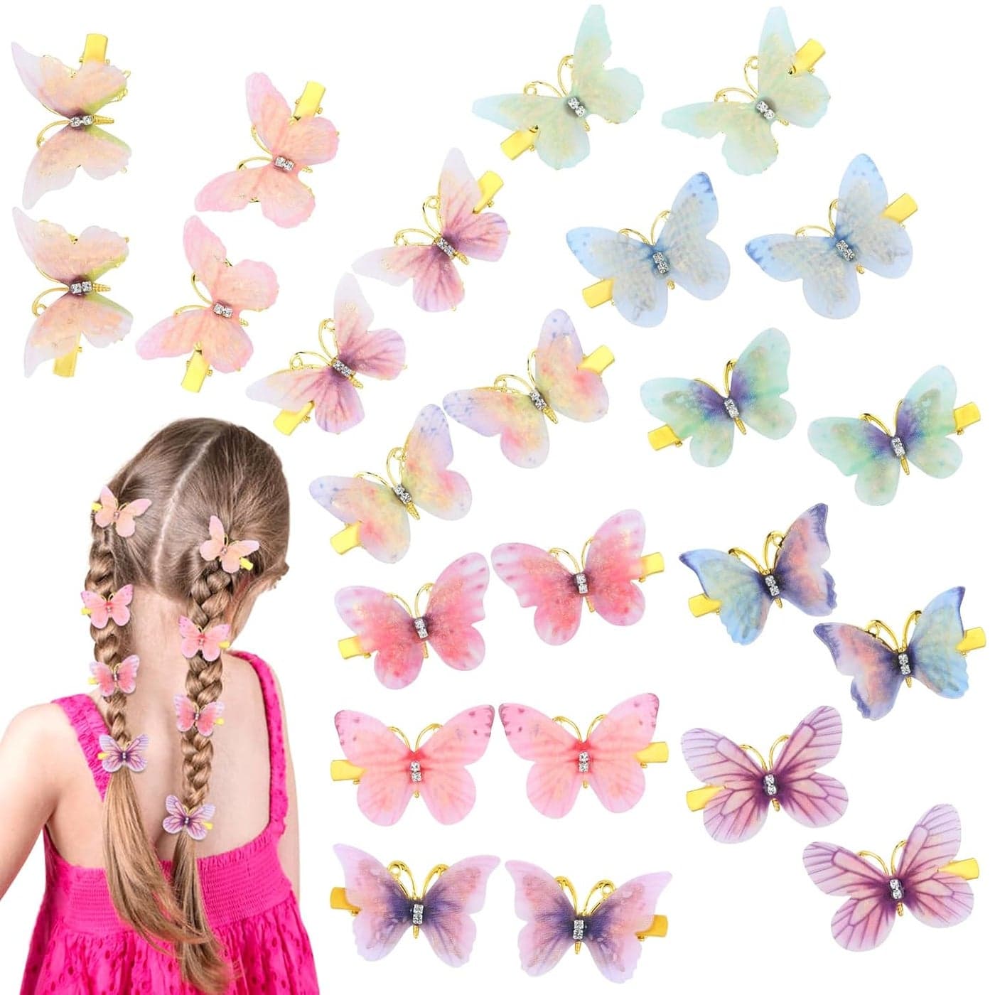 inSowni 24 Pieces12 Pairs 52cm Y2K Glitter Rhinestone Moving Butterfly Hair Clips Hair Barrettes Hair Accessories for Baby Girls Toddlers Kids Teens