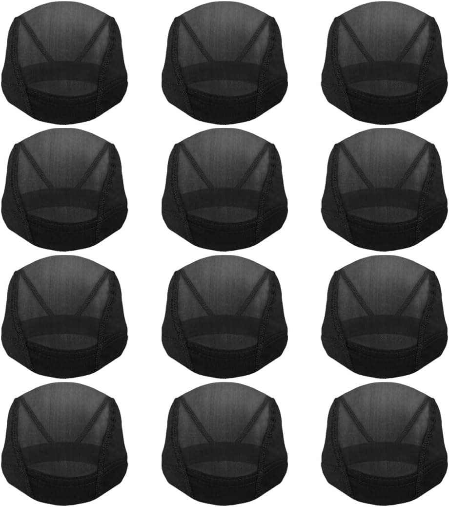 Tayfremn 12pcs Dome Caps Mesh Dome Wig Cap Black Elastic Wig Caps Stretchable Spandex Dome Caps Breathable Nylon Light Hair Mesh Net for Men Women Wigs Making