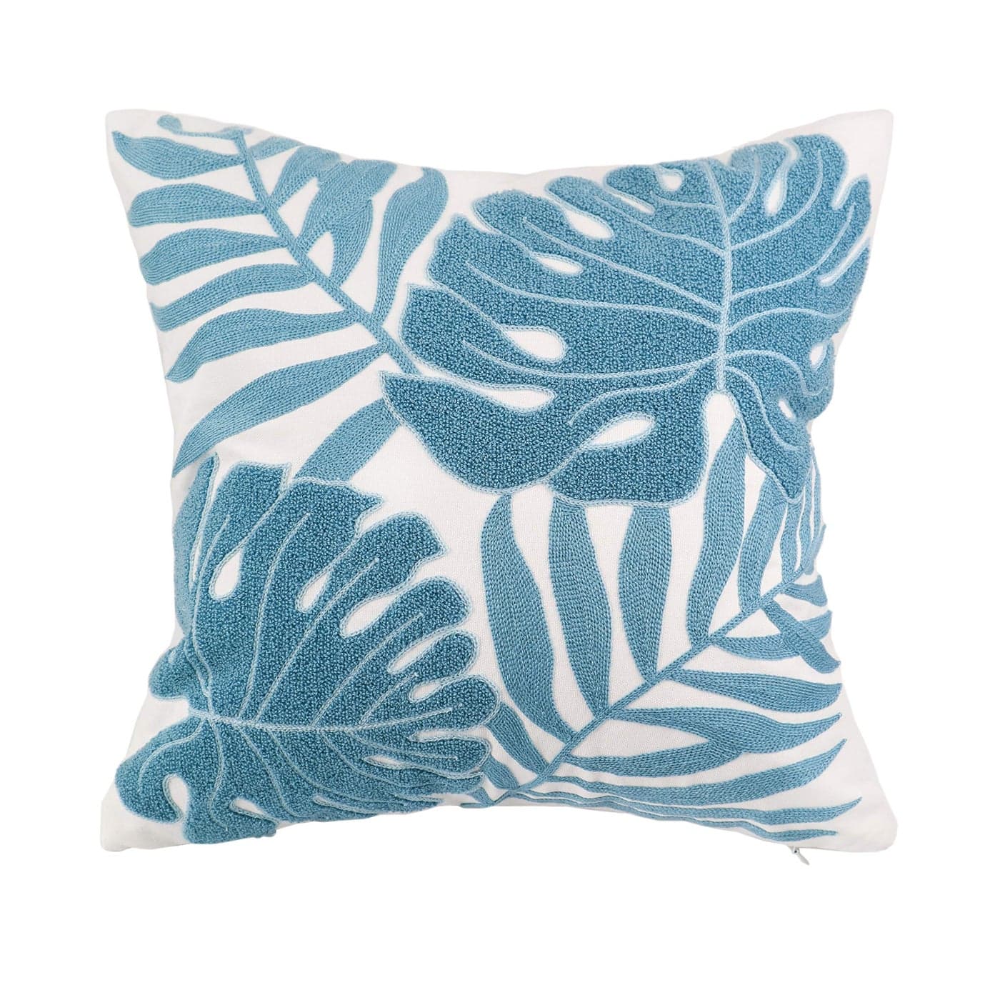 Hodeco Embroidery Throw Pillow Cover 18x18 Light Blue Tropical Leaf Home Dcor Turquoise Cushion Cover for Couch 45x45 100 Cotton Floor Pillowcase Teal Plant Monstera Leaf Loop 1 Piece