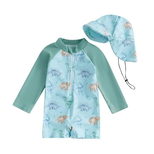 ZyHwShine Toddler Infant Baby Boy Swimsuit Newborn Rash Guard Baby Boys Girls One Piece Zipper Bathing Suit Swimwear with Hat (a-Green, 3-6 Months)