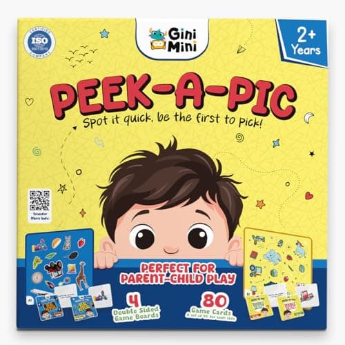 GiniMini Peek-A-Pic 80 Cards Matching Game for Kids 2+ | Educational Toy for Memory, Focus & Vocabulary Building | Preschool Learning Gift