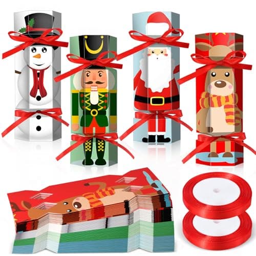 Spakon 60 Pack Christmas Crackers No Snap DIY Table Favors Xmas Holiday Poppers Kit for Dinner Decoration Gift