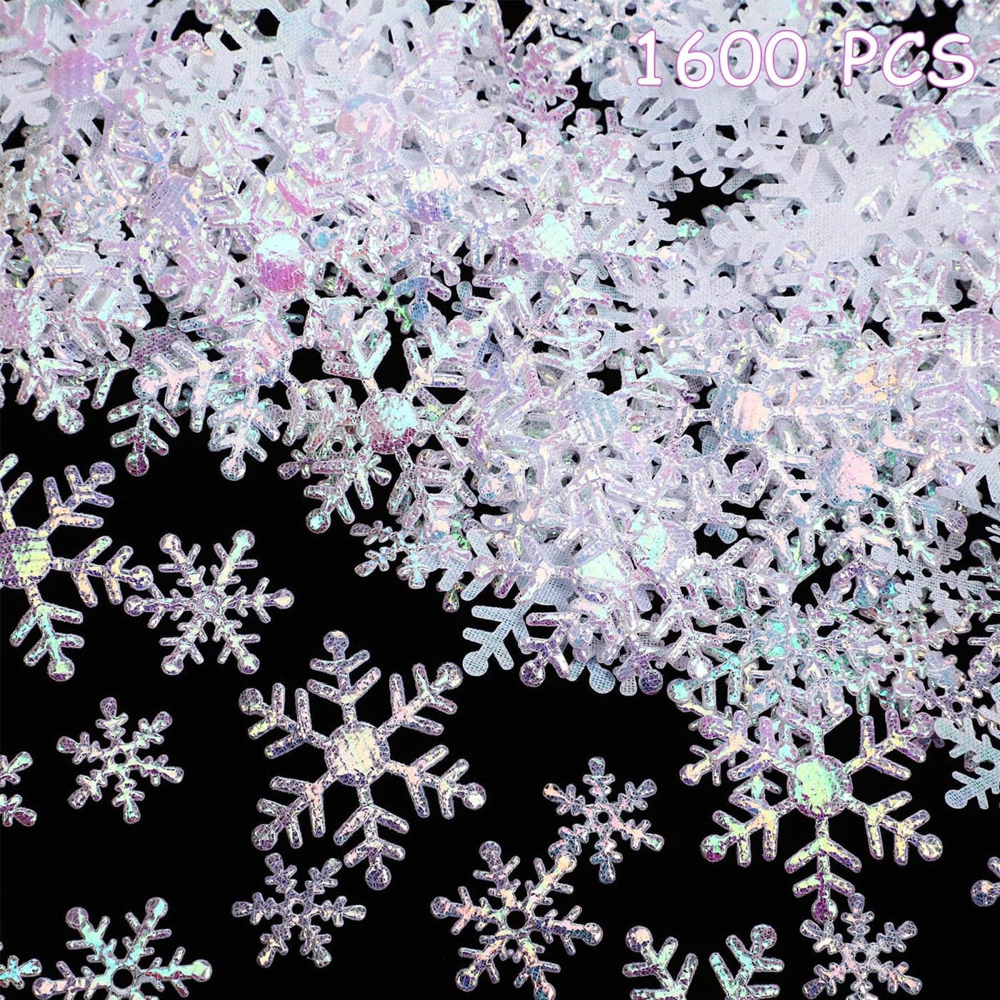1600 Pieces 3 Size Snowflake Confetti Christmas Snowflake Glitter Confetti Table Decor for Winter Xmas Party Wonderland Party Supplies DIY CraftWhite