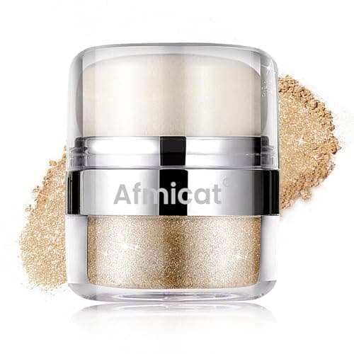 Body Shimmer Powder Body Glitter Powder with Sponge Head Eyes Hair Face Glitter for Women Girls 3D Contour Long Lasting Luminous Shimmer Makeup Perfect for Daily Party Champagne Gold