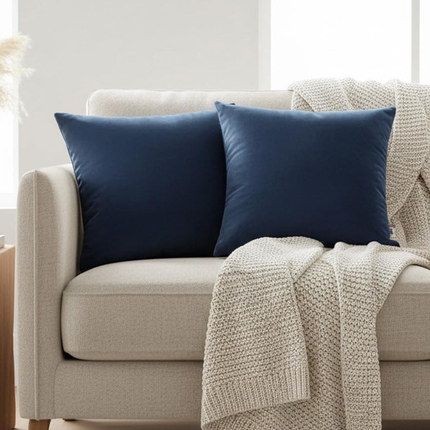 HOMEMONDE Set of 2 Cushion Covers 24x24 Inch - Velvet Silk Cushion Case for Living Room Sofa, Bedroom, Blue