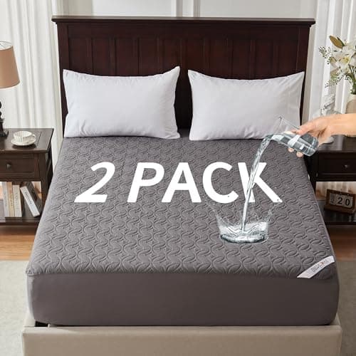 2 Pack Waterproof Mattress Protector, Twin Size Mattress Pad with Deep Pocket 6"-15" Depth, Soft Breathable Dirt-Proof Single Bed Mattress Cover for Bedroom, Dorm Room (Gray)