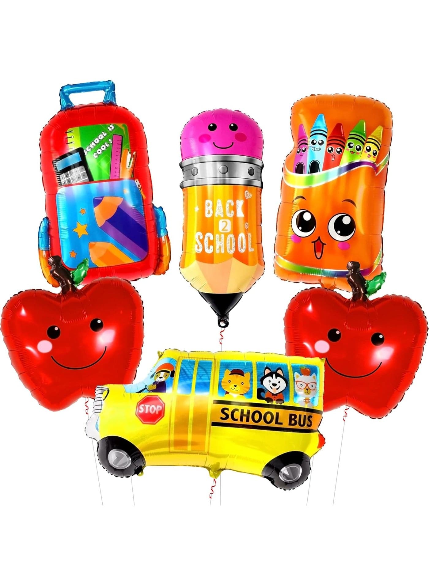 Back To School Balloons Set - 30 Inch, Pack of 6 | School Bus Balloon, Apple Balloons, First Day of School Decorations | Kindergarten balloons | Welcome Back To school Party Decorations