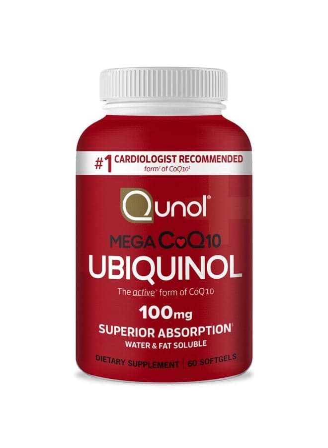 Ubiquinol CoQ10 100mg Softgels, Qunol Mega Ubiquinol 100mg - Superior Absorption - Active form of Coenzyme Q10 for Heart Health - 2 Month Supply - 60 Count