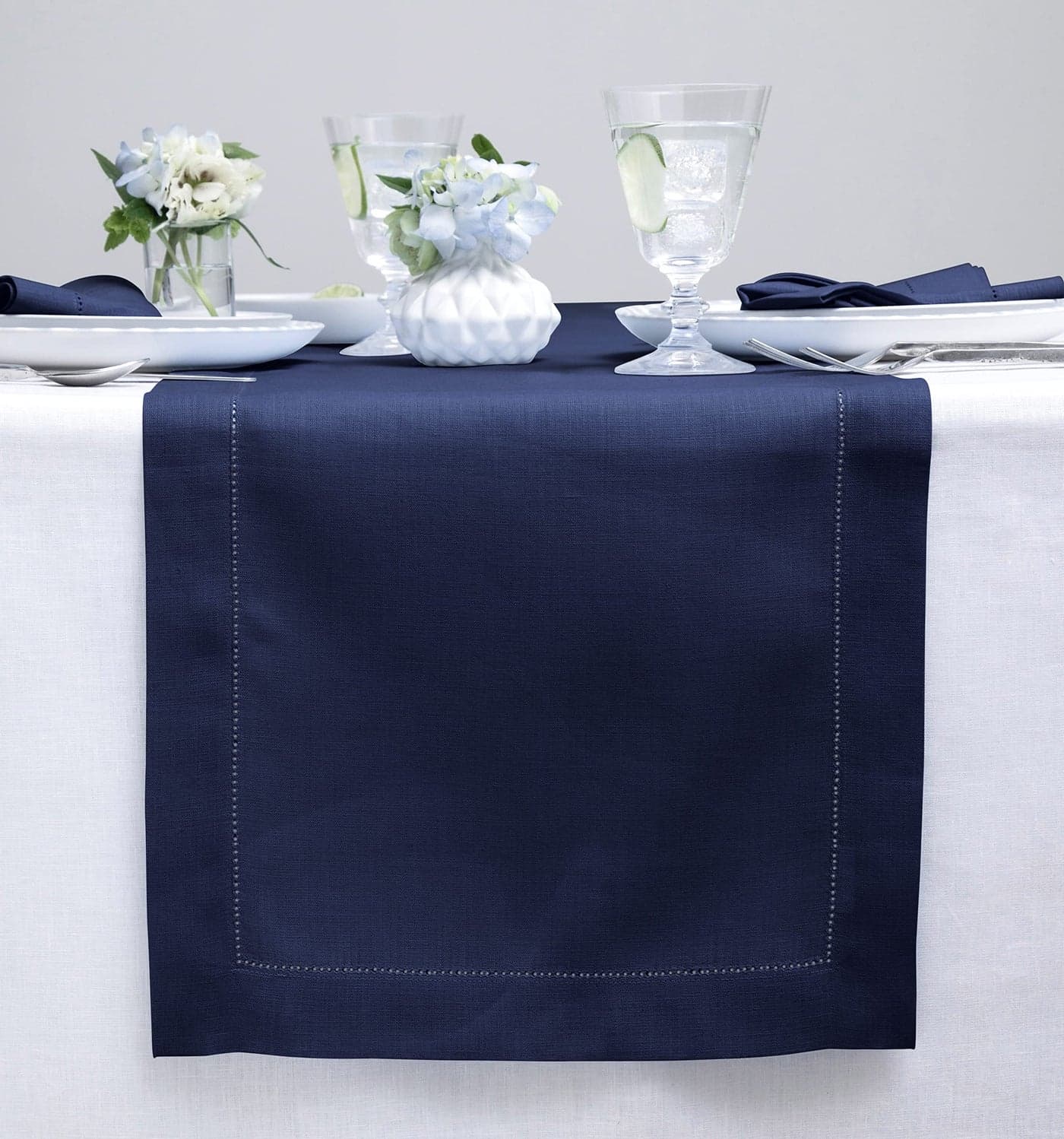 Solino Home Linen Navy Blue Table Runner 60 Inches Classic Hemstitch 100 Pure Linen Coffee Table Runner 14 x 60 Inch Ideal for Dresser Tables Fall Autumn Halloween Thanksgiving Christmas