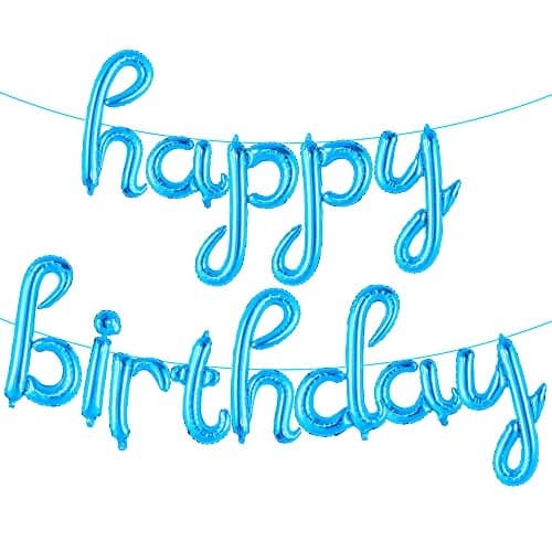 KatchOn Blue Happy Birthday Balloon Banner 16 Inch Happy Birthday Cursive Sign Blue happy Birthday Banner blue birthday Decorations birthday Balloon for Birthday Party Supplies
