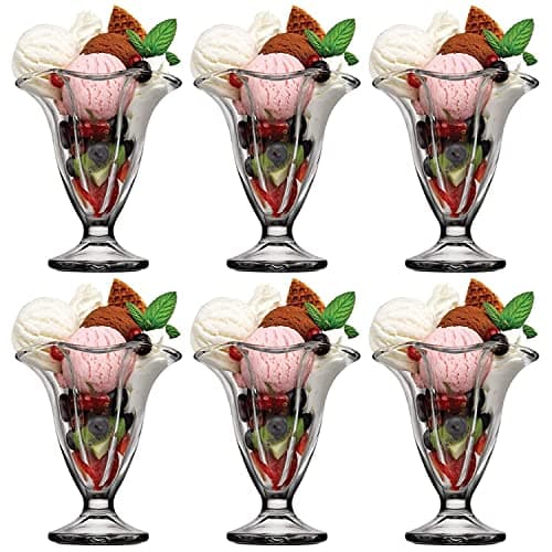 MARTVIA 300ML Ice Cream Glasses Cups Dishes for Desserts, Milkshake,Fruit and Pudding Glass Serving Bowls, Perfect for Home, Restaurants and Parties Dishwasher Safe (Crystal Cups, Set of 6)