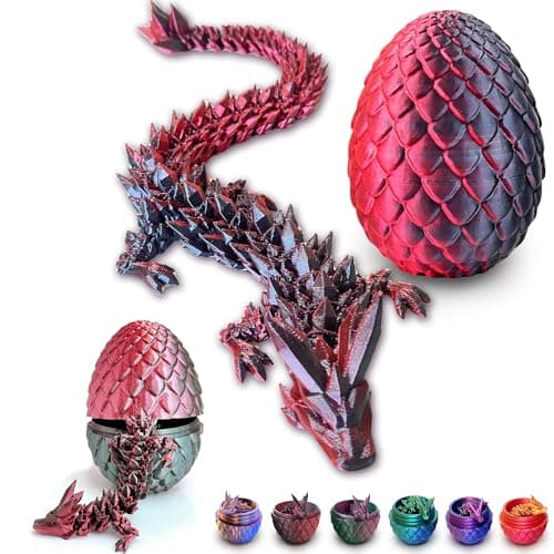 3D Printed Dragon Eggs with Dragon Inside Articulated Crystal Dragons in Egg Dragons Fidget Desk Toys for Gifts Home Decor 12 Inches Red Black