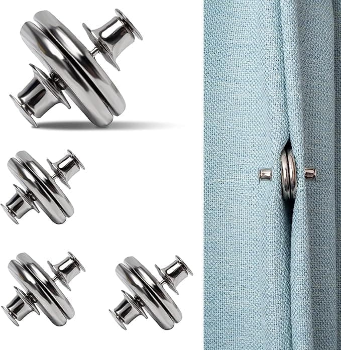NESTIC 4 Pairs Magnetic Curtain Weights, Round Magnets Closure With Back Tack, Light-Leaking Holdback Button, DIY Craft Accessory for Home Decoration