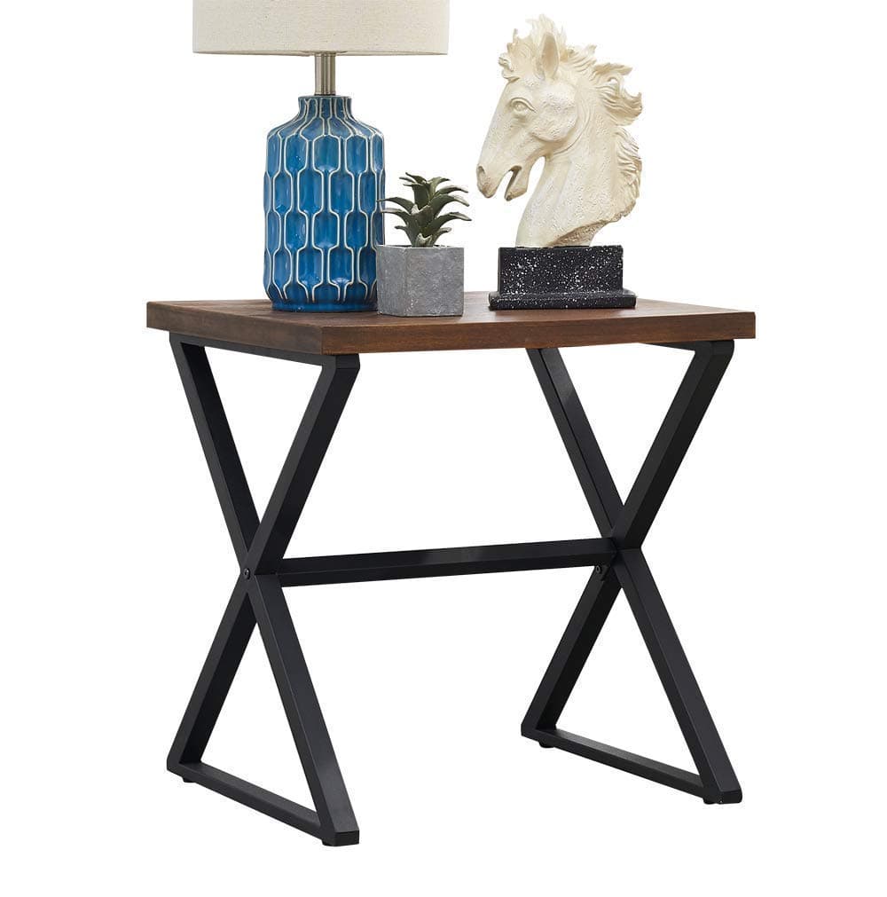 Indian Decor 2108 Furniture Farmhouse Accent End Side Table Industrial Nightstand with XShaped Metal Frame for Bedroom and Living Room Black 1Pcs