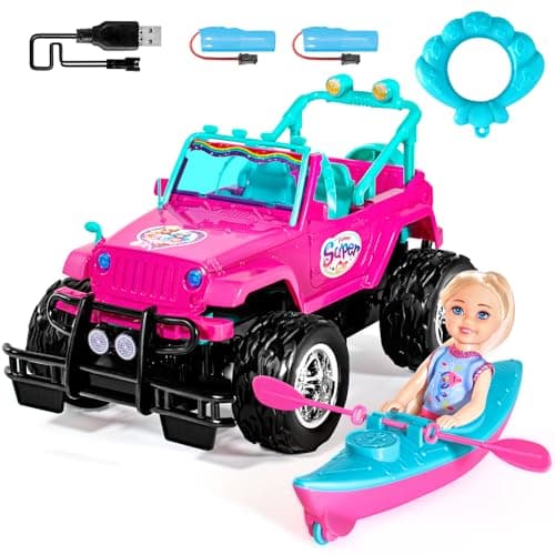 ULOVEME RC Cars Remote Control Car with 55 Doll for Girls 24GHz Je ep RC Cars Simple Control Toy Cars for Kids Hot Pink
