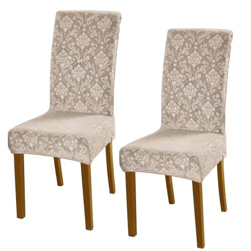 HOKIPO Chair Covers Set of 2, 200 GSM Embossed Velvet, Light Camel (AR-5125-LCML*2)