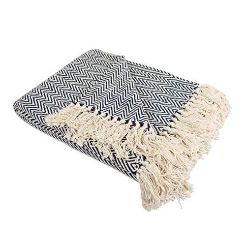 DII Chevron Throw Collection Handloomed Cotton, 50x60, Nautical Blue