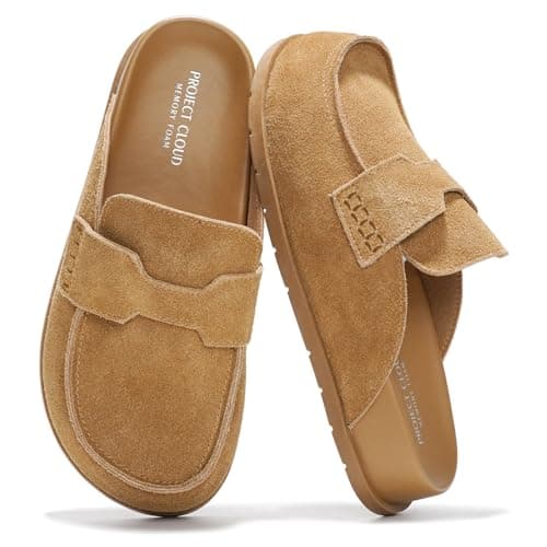 Project Cloud Genuine Leather Womens Clog - Memory Foam Arch Support Non-Slip Sole Mules & Clogs for Women Footwear - Platform Winter Shoes (Foamy,CHSTNUTSU, 10)