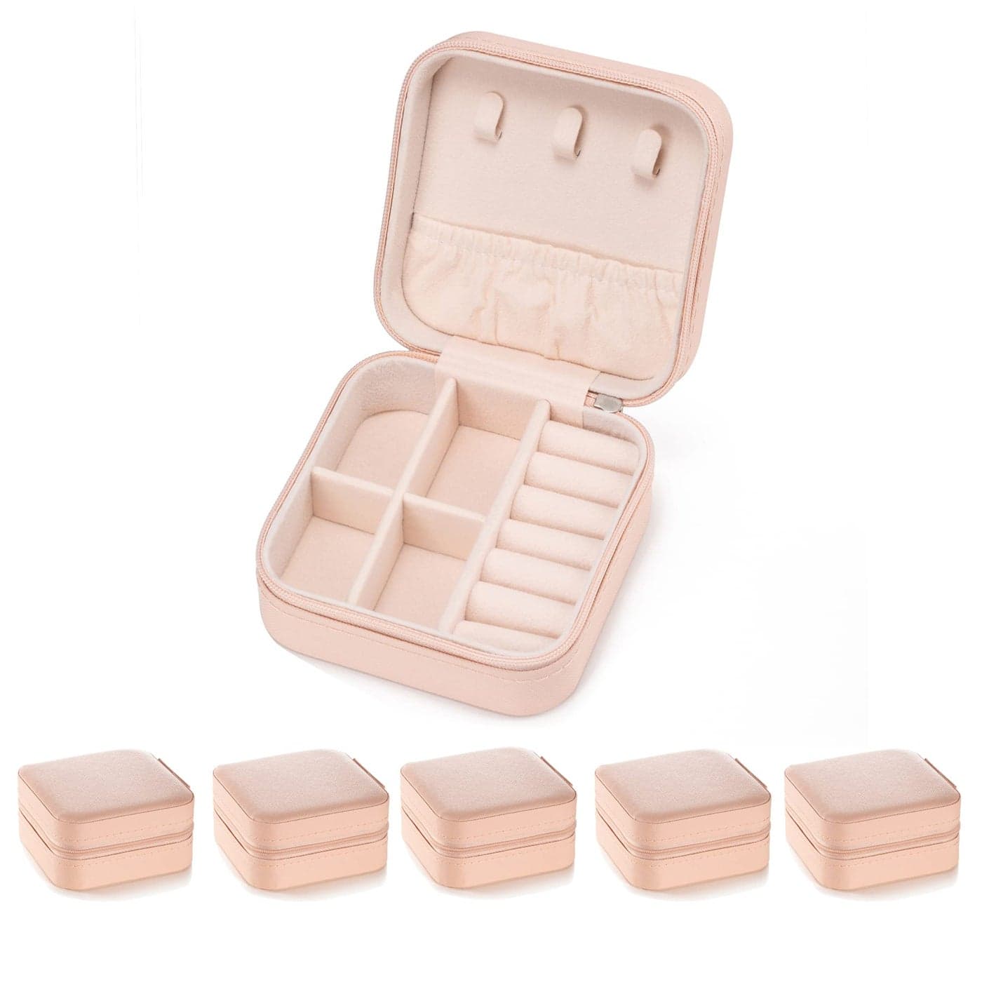 VOMNA 5packPU Leather Travel Jewelry Case Mini Jewelry Box Small Jewelry Organizer Portable Display Storage Case for Rings Earrings Necklace Bracelet BangleGifts for Girls Women Pink