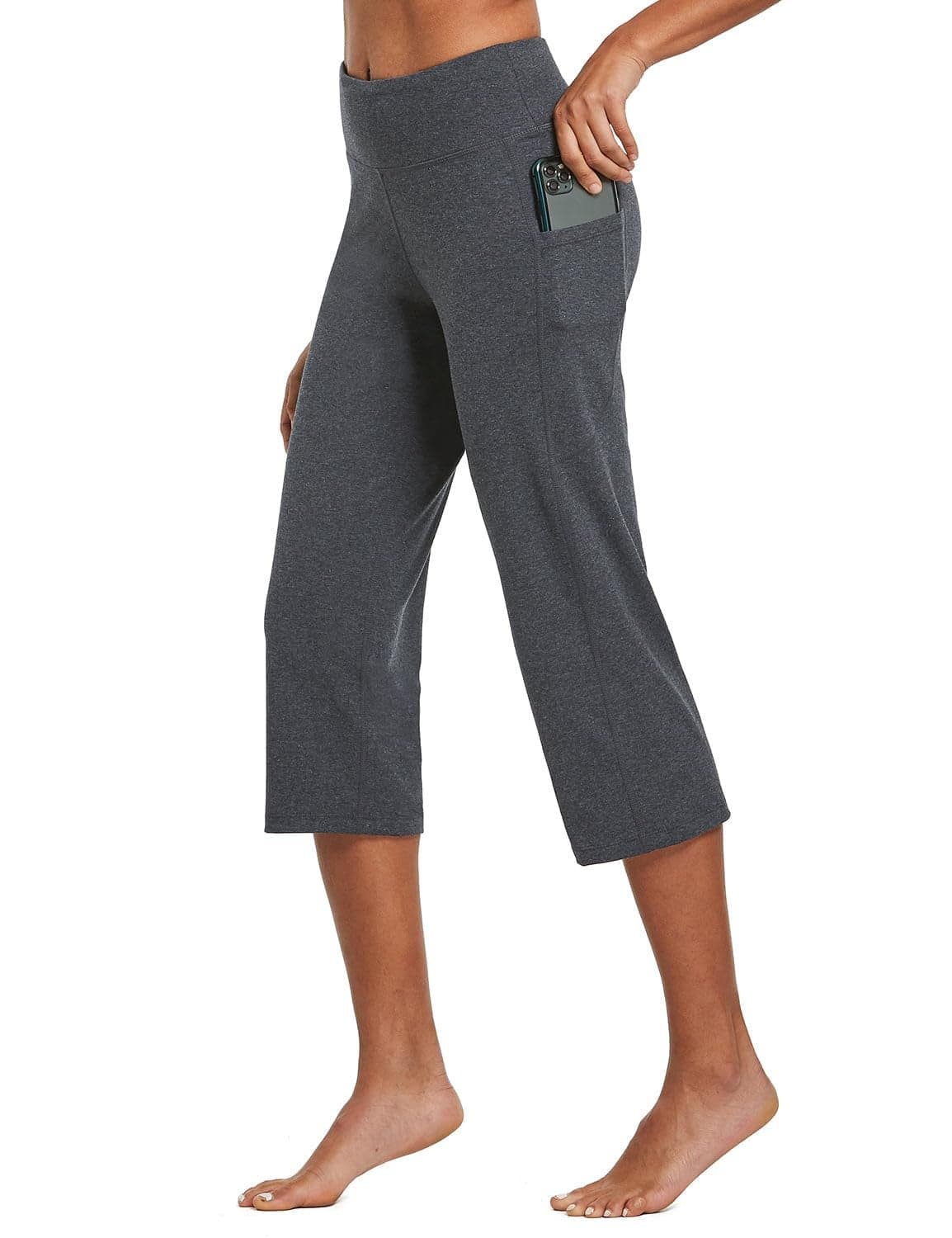 baleaf Womens Yoga Capri Pants High Waist Capri Leggings with Pockets Wide Leg Crop Exercise Workout Summer Pants Charcoal XXL