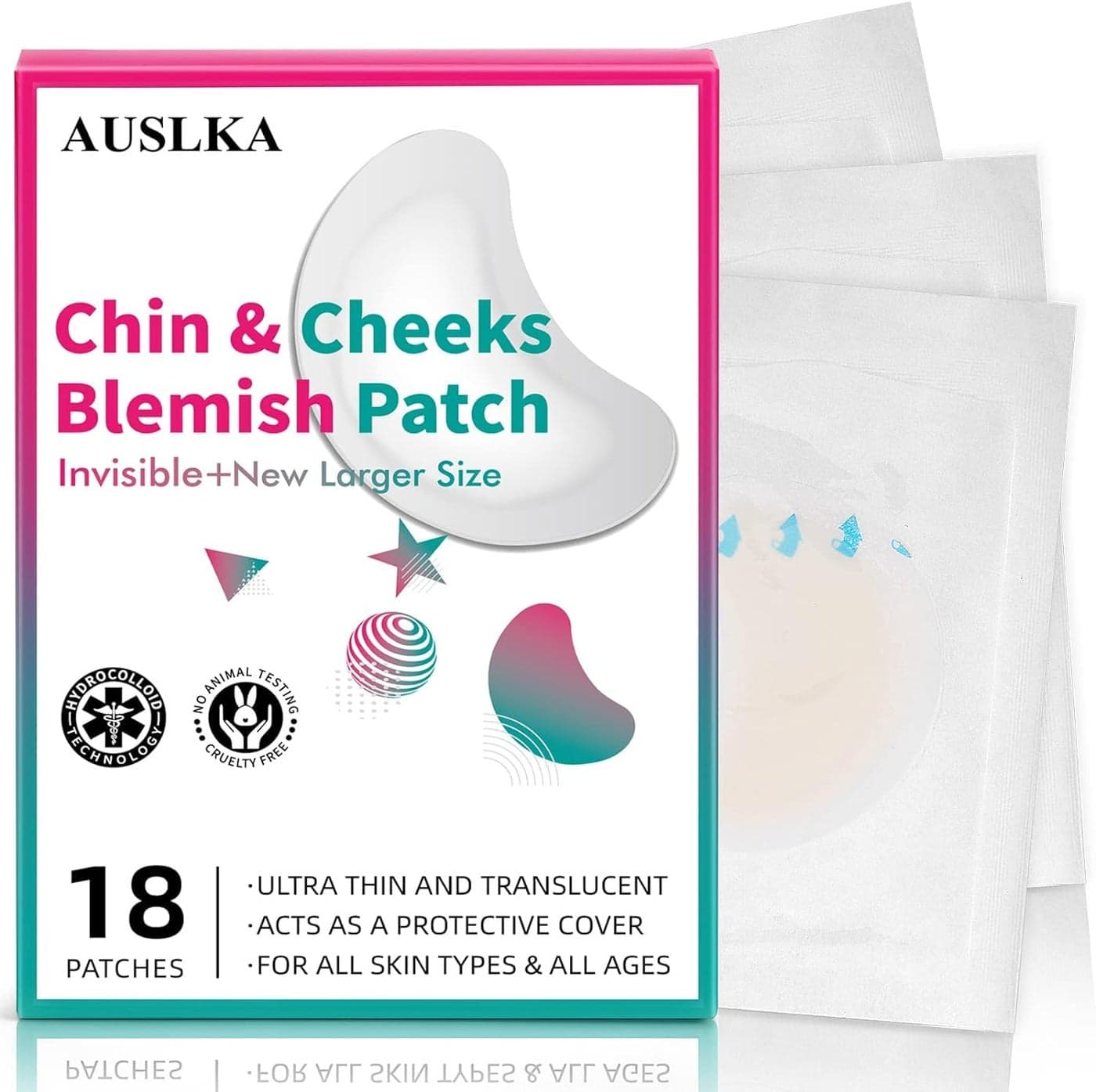 AUSLKA Pimple Patches 18 CountHydrocolloid PatchesZit Blemish Large Spot Stickers for Face and Skin
