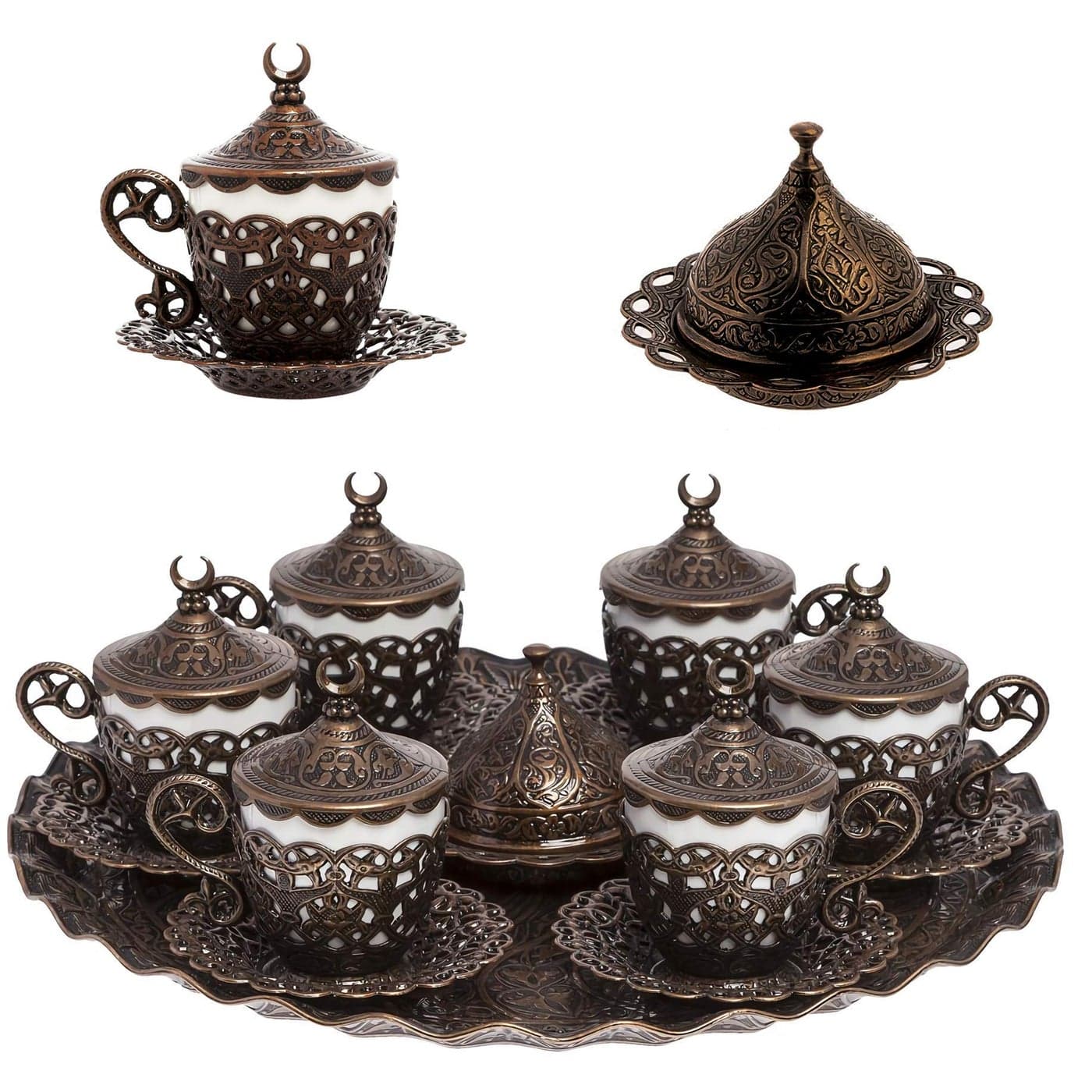 Alisveristime 27 Pc Turkish Greek Arabic Coffee Espresso Cup Saucer Set Gelincik Copper