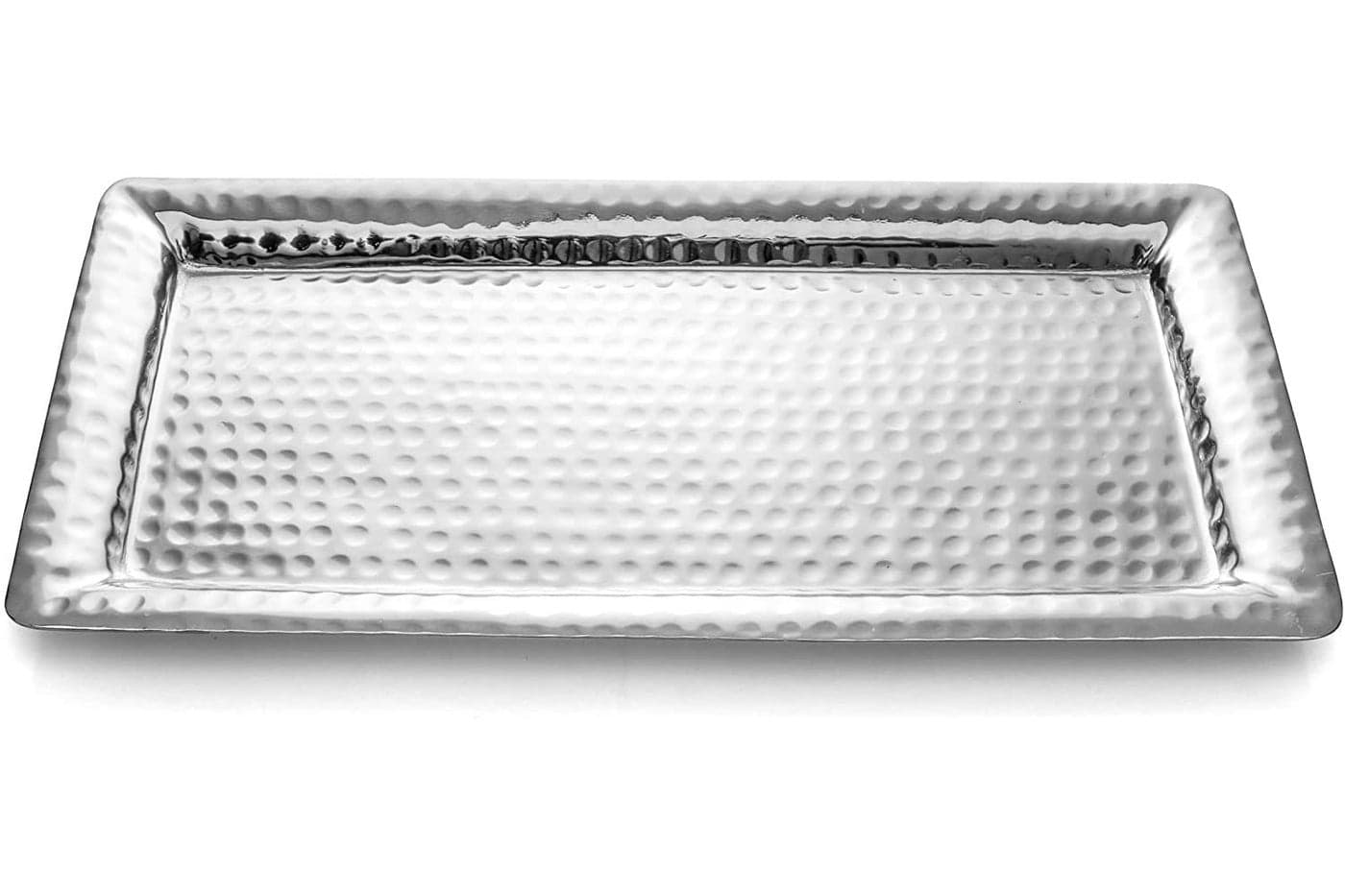 Monarch Abode Hand Hammered Metal Decorative Vanity Platter Tray Kitchen Bathroom Counter Storage Counter Organizer 16 inch Nickel Finish