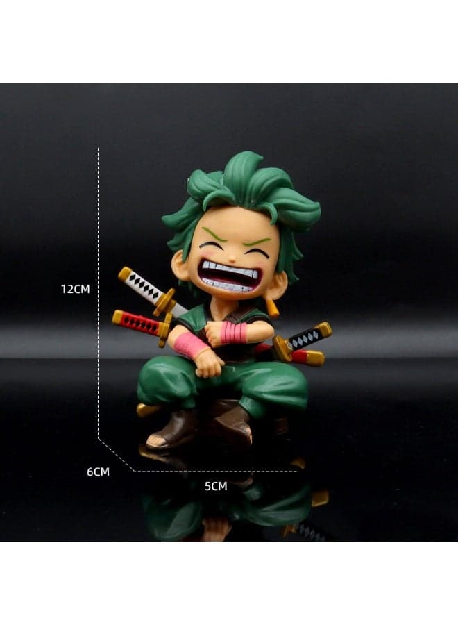 One Piece Q Version Lovely Sitting and Laughing Zoro 12 cm Fashionable Anime Figure Desktop Car Ornament Gift