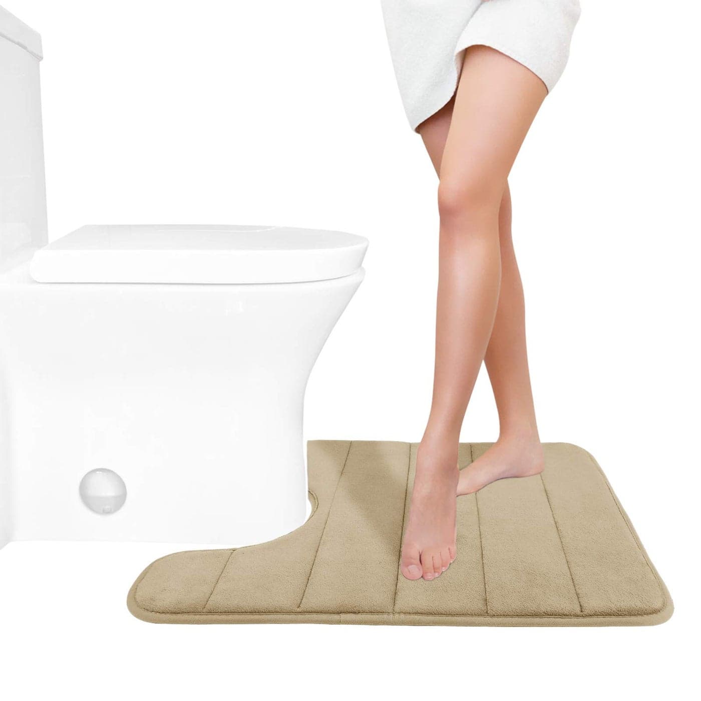 Yimobra Memory Foam Toilet Bath Mat UShaped Soft and Comfortable Super Water Absorption NonSlip Thick Machine Wash and Easier to Dry for Bathroom Commode Contour Rug 24 X 20 Pale Khaki