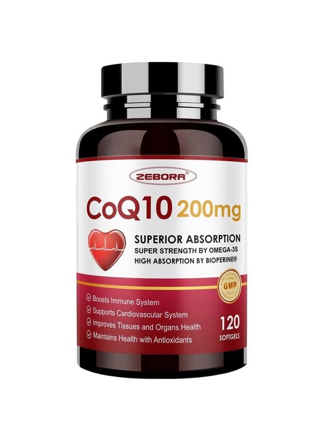 CoQ10-200mg-Softgels with PQQ, BioPerine & Omega-3, 120 Servings Coenzyme Q10(Ubiquinone) Supplement for High-Absorption, Powerful-Antioxidant, Support Heart & Energy-Production