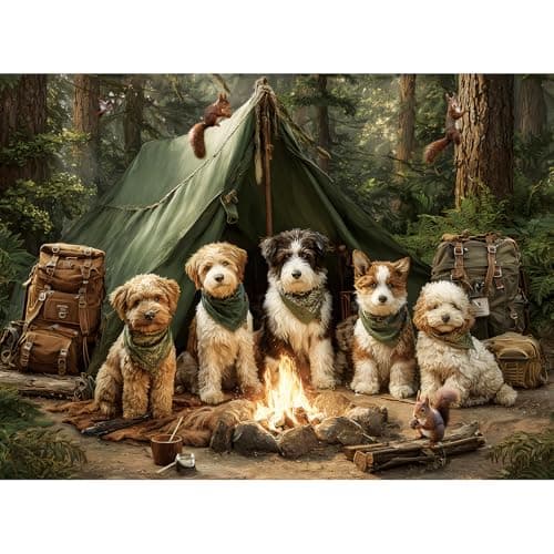 ZSYCZAO 500 Pieces Puzzle for Adults Puzzles for Adults 500 Pieces Forest Dogs Camping Jigsaw Puzzle Challenging Puzzle Perfect for Game Nights 205 X 15 in