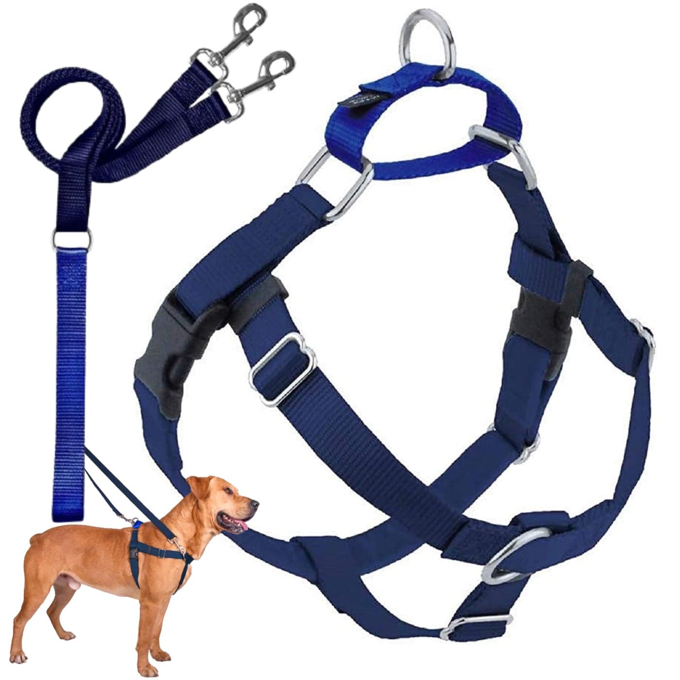 2 Hounds Design Freedom No Pull Dog Harness Adjustable Harness and Leash Set Easy Walking Comfortable Control Fits Small Medium Large Dogs Solid Colors Made in USA 1 MD Navy