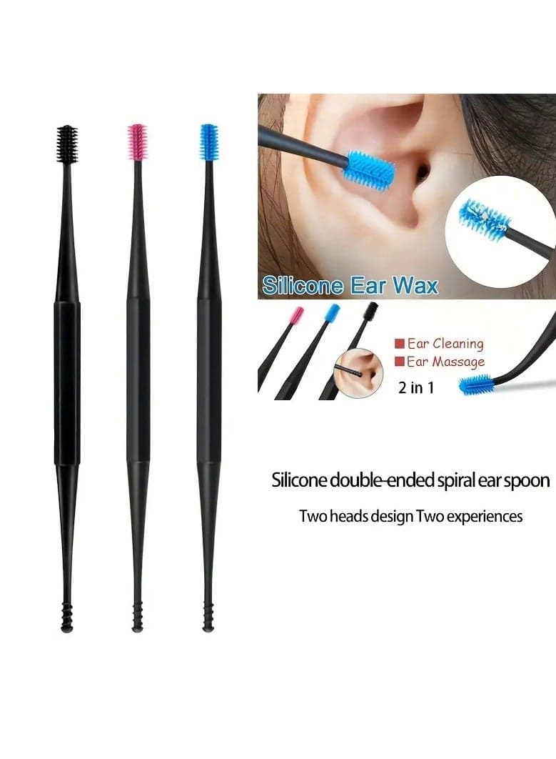 3pc Soft Silicone Ear Pick Earpick Ear Wax Curette Remover Ear Cleaner Spoon Spiral Ear Clean Tool