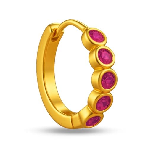 VAMA FASHIONS 18K Gold Plated Textured Ruby stone Piercing Bali Septum Nose Ring Lightweight Anti Tarnish Round Hoop Comfortable Trendy Nose Ethnic Jewelry for Women & Girls